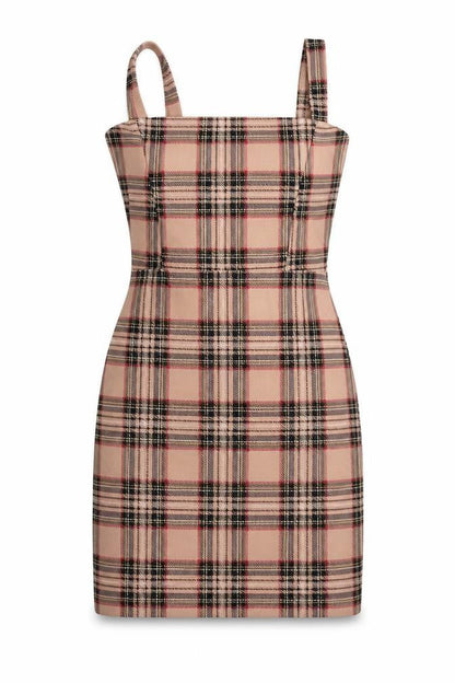 I SAW IT FIRST Womens Pink Plaid Polyester Mini Size 8 Square Neck Pullover