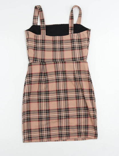 I SAW IT FIRST Womens Pink Plaid Polyester Mini Size 8 Square Neck Pullover