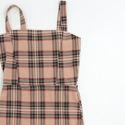 I SAW IT FIRST Womens Pink Plaid Polyester Mini Size 8 Square Neck Pullover