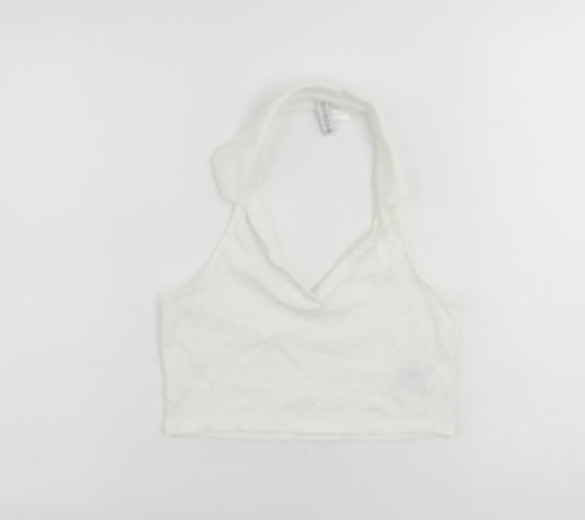 Divided by H&M Womens White Cotton Cropped Tank Size M Halter - Backless
