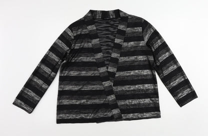 CMD Womens Black Striped Polyester Kimono Blouse Size 14 V-Neck - Open