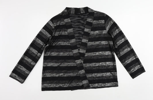 CMD Womens Black Striped Polyester Kimono Blouse Size 14 V-Neck - Open