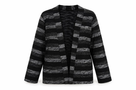 CMD Womens Black Striped Polyester Kimono Blouse Size 14 V-Neck - Open