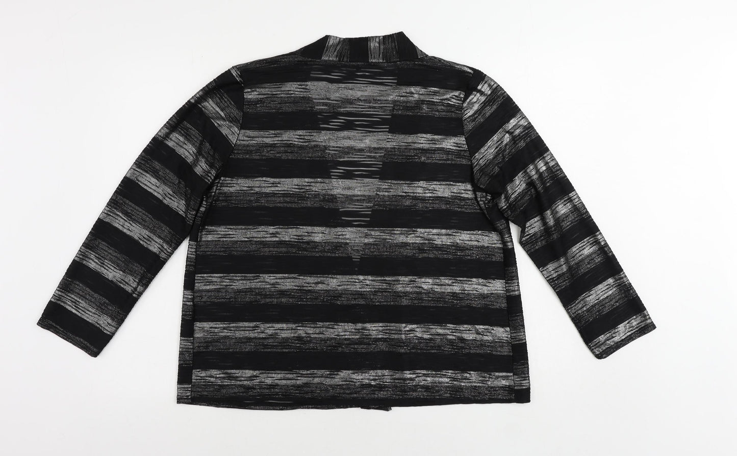 CMD Womens Black Striped Polyester Kimono Blouse Size 14 V-Neck - Open