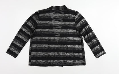 CMD Womens Black Striped Polyester Kimono Blouse Size 14 V-Neck - Open