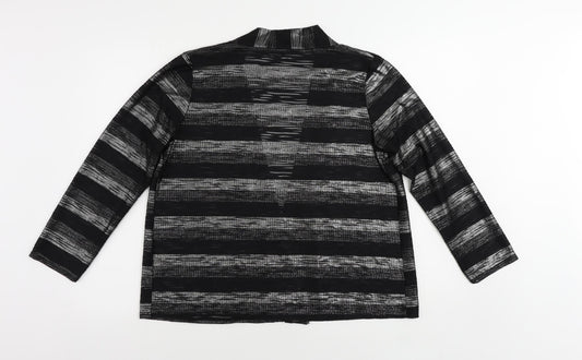 CMD Womens Black Striped Polyester Kimono Blouse Size 14 V-Neck - Open