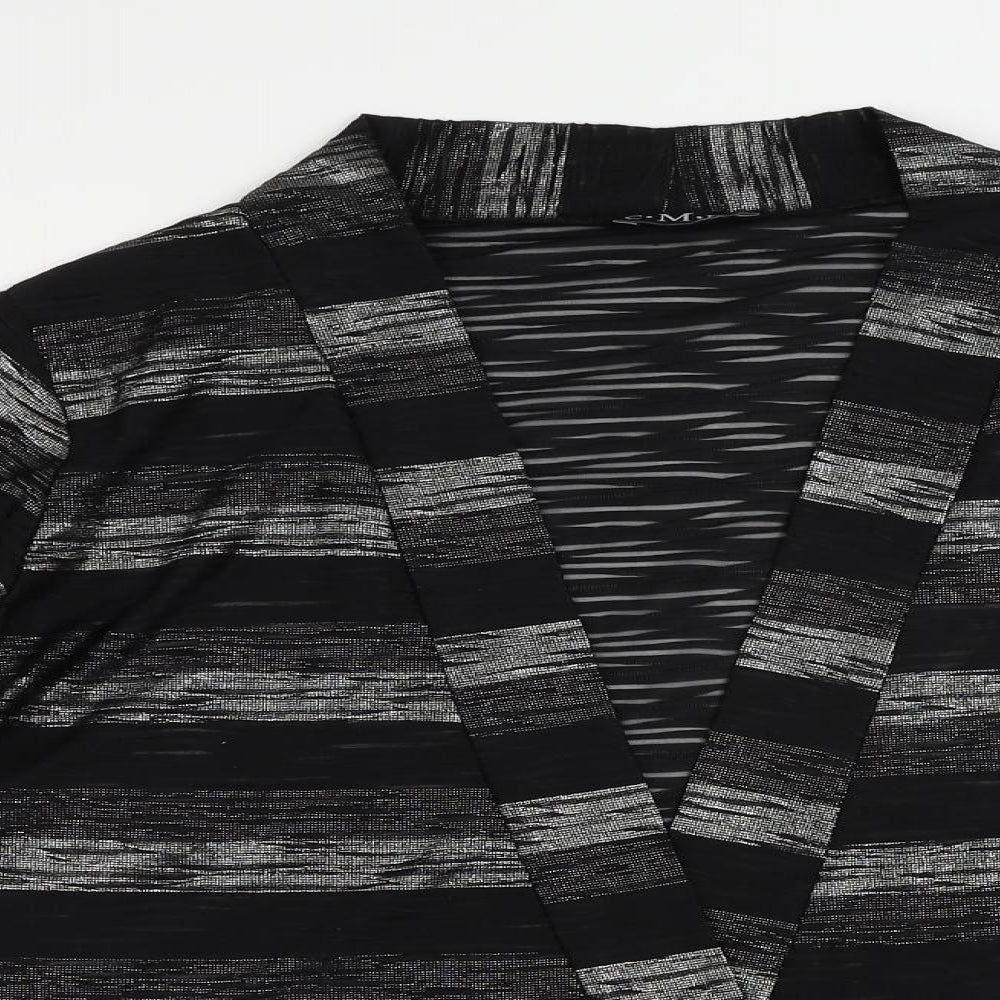 CMD Womens Black Striped Polyester Kimono Blouse Size 14 V-Neck - Open