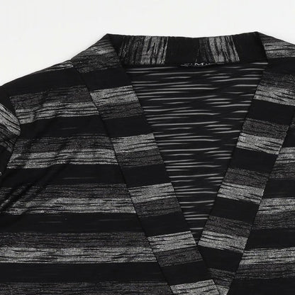 CMD Womens Black Striped Polyester Kimono Blouse Size 14 V-Neck - Open