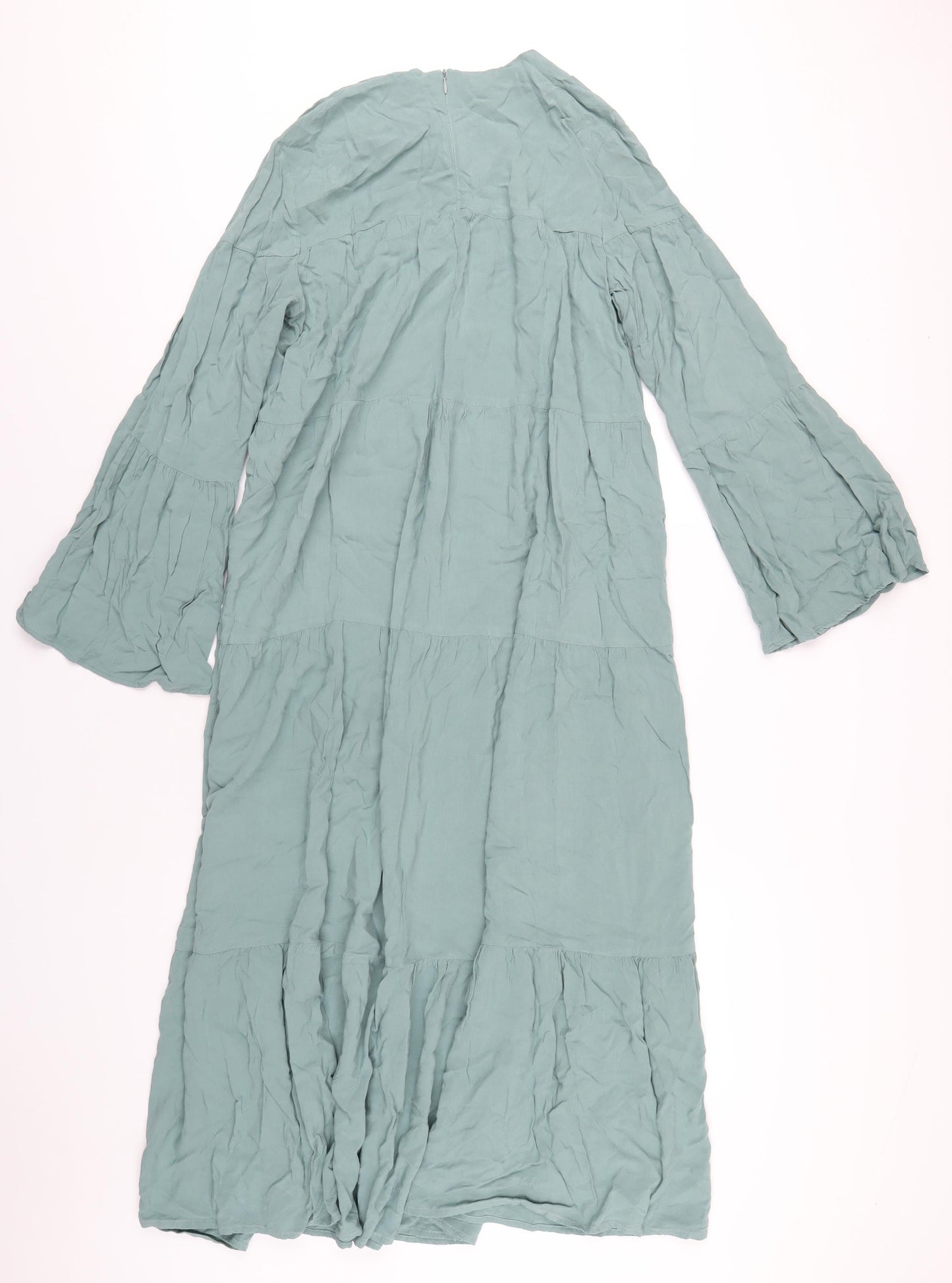 Benin Style Womens Green Viscose A-Line Size 10 Round Neck Zip
