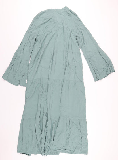 Benin Style Womens Green Viscose A-Line Size 10 Round Neck Zip