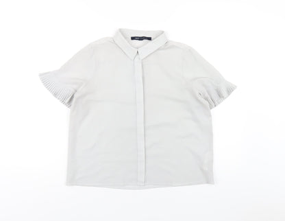 French Connection Womens Grey Polyester Basic Button-Up Size S Collared