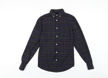 River Island Mens Multicoloured Plaid Polyester Button-Up Size XS Collared Button
