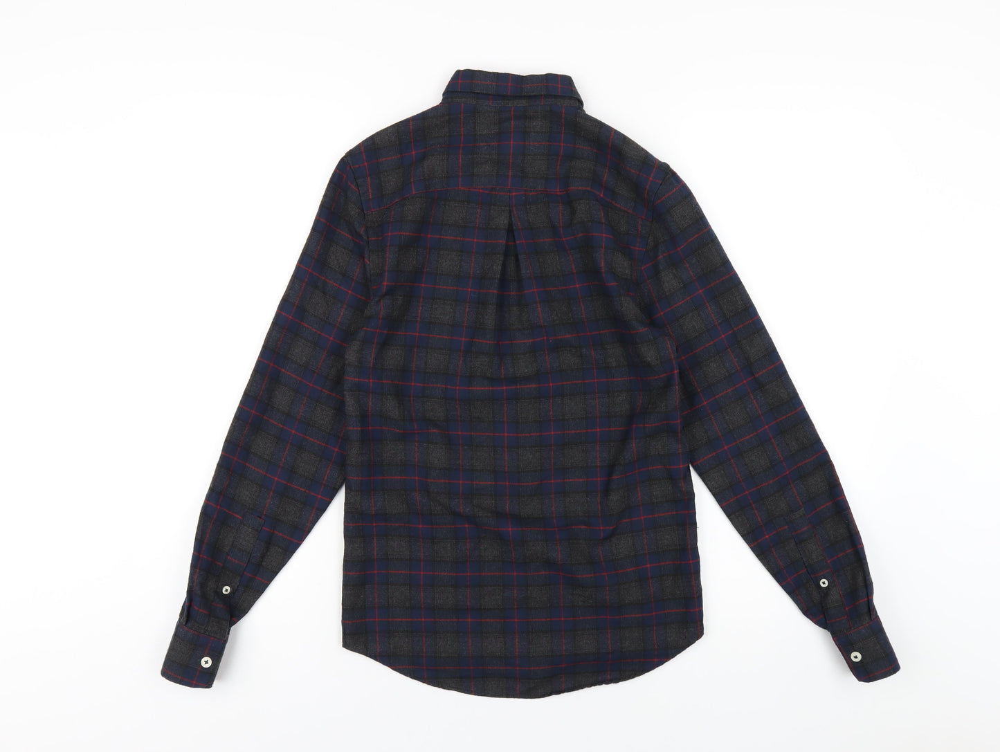 River Island Mens Multicoloured Plaid Polyester Button-Up Size XS Collared Button