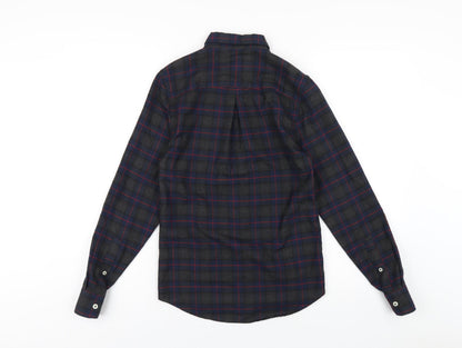 River Island Mens Multicoloured Plaid Polyester Button-Up Size XS Collared Button