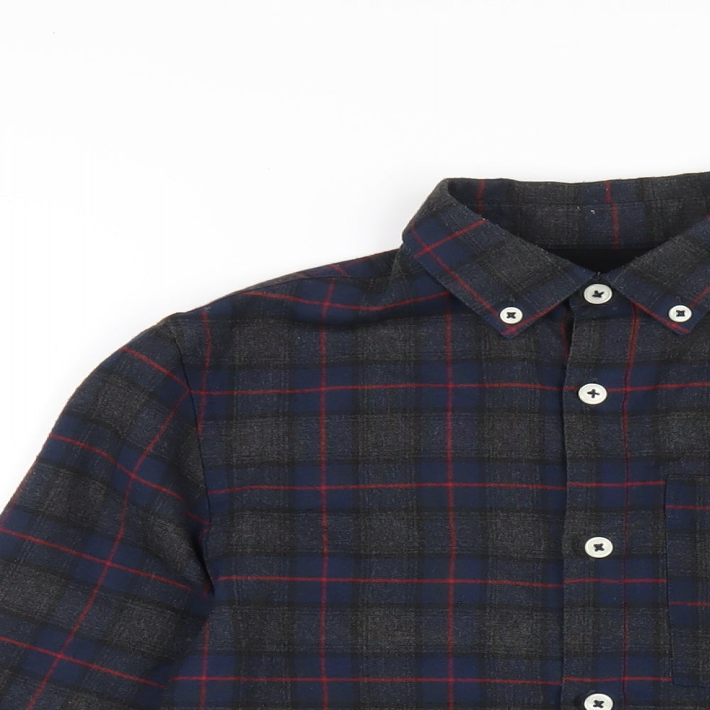 River Island Mens Multicoloured Plaid Polyester Button-Up Size XS Collared Button