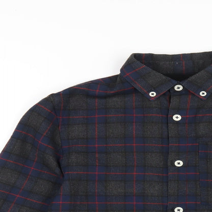 River Island Mens Multicoloured Plaid Polyester Button-Up Size XS Collared Button