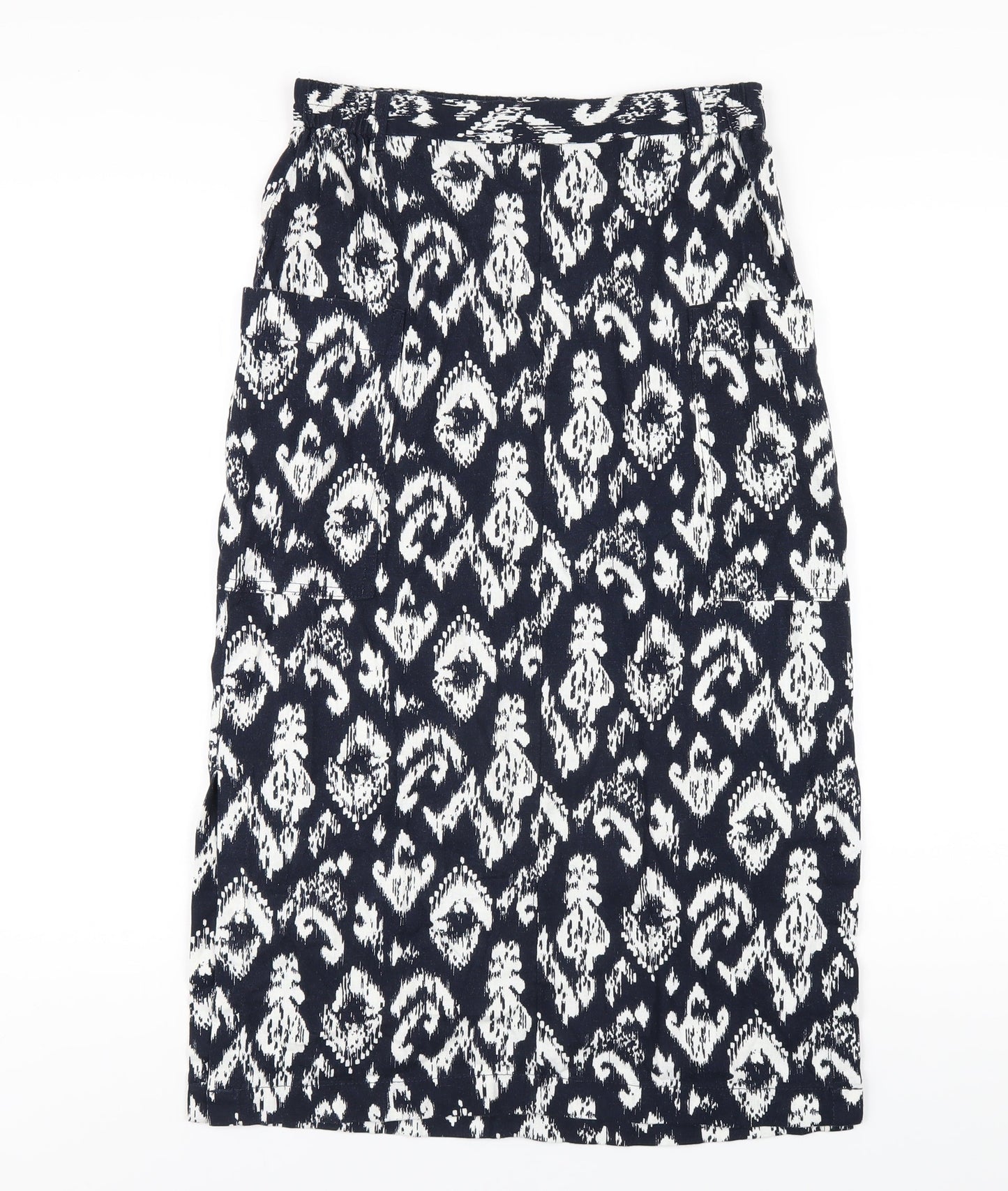Marks and Spencer Womens Blue Geometric Linen A-Line Skirt Size 10