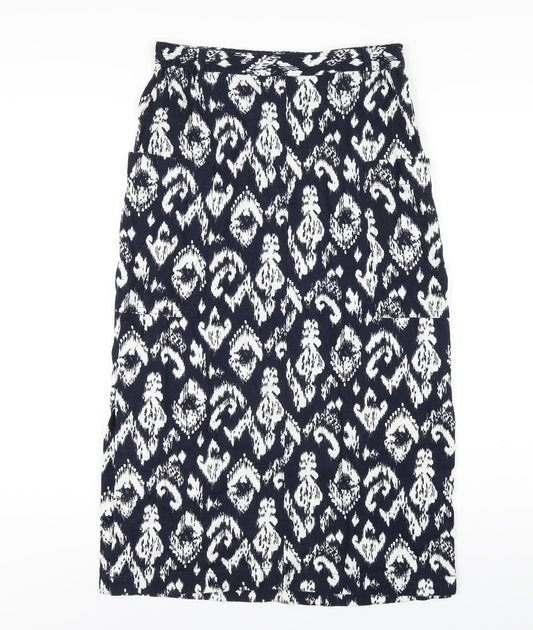Marks and Spencer Womens Blue Geometric Linen A-Line Skirt Size 10