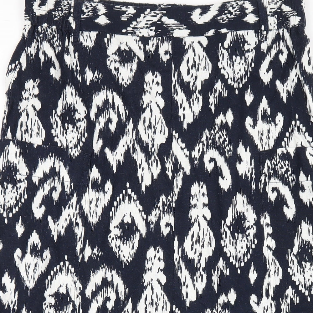 Marks and Spencer Womens Blue Geometric Linen A-Line Skirt Size 10