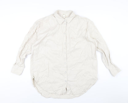 H&M Womens Ivory Cotton Basic Button-Up Size S Collared