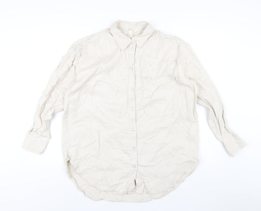 H&M Womens Ivory Cotton Basic Button-Up Size S Collared