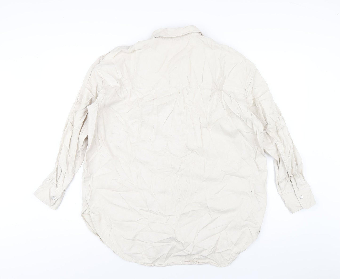 H&M Womens Ivory Cotton Basic Button-Up Size S Collared