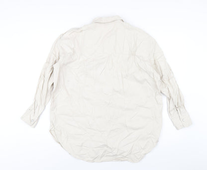 H&M Womens Ivory Cotton Basic Button-Up Size S Collared