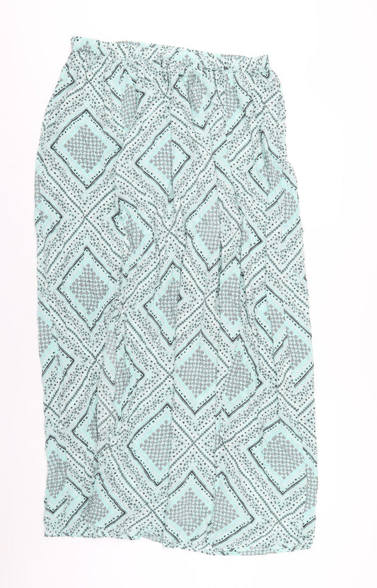 ASOS Womens Green Geometric Viscose A-Line Skirt Size 18