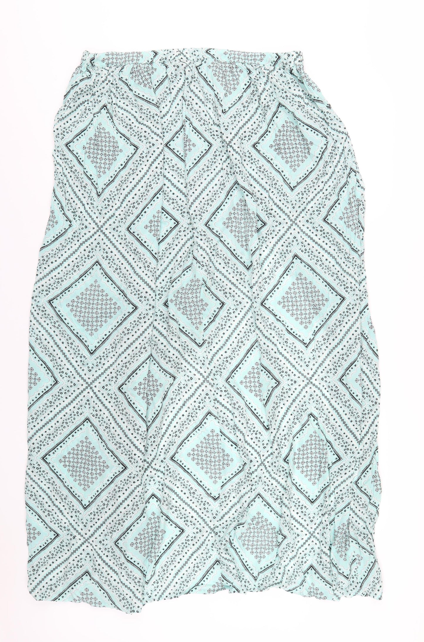 ASOS Womens Green Geometric Viscose A-Line Skirt Size 18