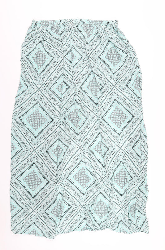 ASOS Womens Green Geometric Viscose A-Line Skirt Size 18