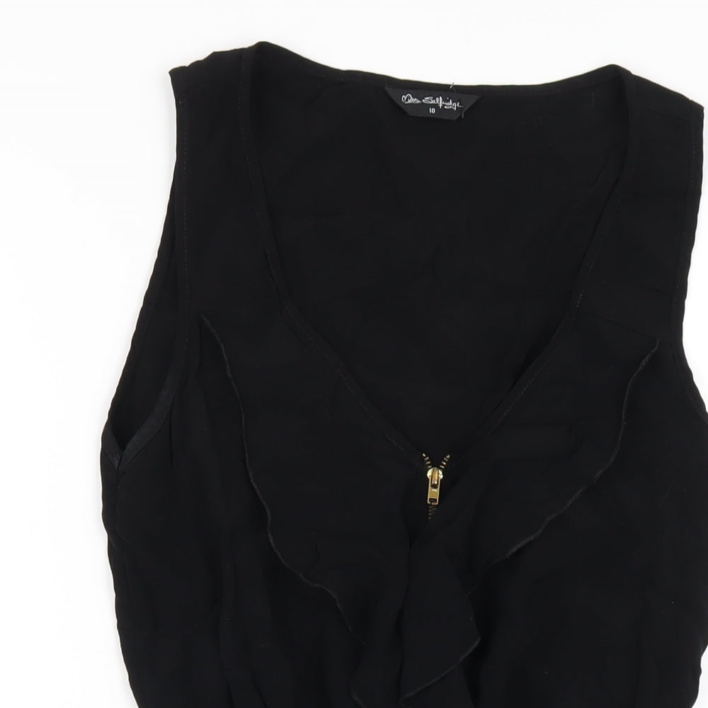 Miss Selfridge Womens Black Vinyl Playsuit One-Piece Size 10 Zip
