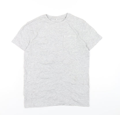 Marks and Spencer Boys Grey Cotton Basic T-Shirt Size 10-11 Years Round Neck Pullover