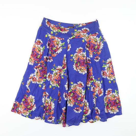 Phase Eight Womens Blue Floral Cotton A-Line Skirt Size 10 Zip