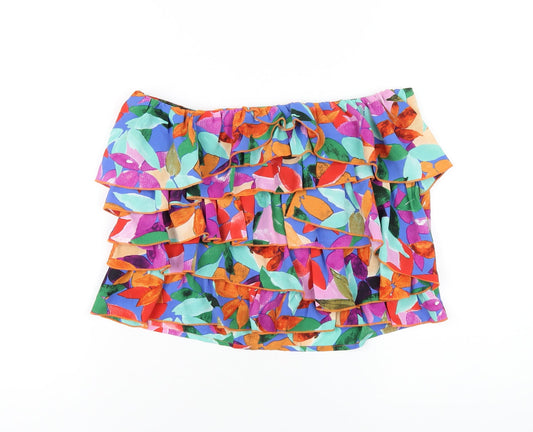PRETTYLITTLETHING Womens Multicoloured Geometric Polyester Mini Skirt Size 10 Zip - Ruffle