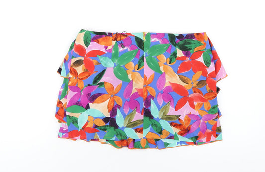 PRETTYLITTLETHING Womens Multicoloured Geometric Polyester Mini Skirt Size 10 Zip - Ruffle