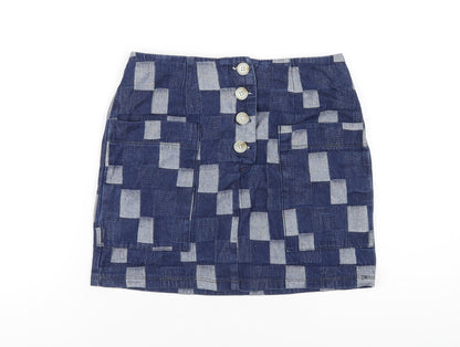 BDG Womens Blue Check Cotton A-Line Skirt Size S Button