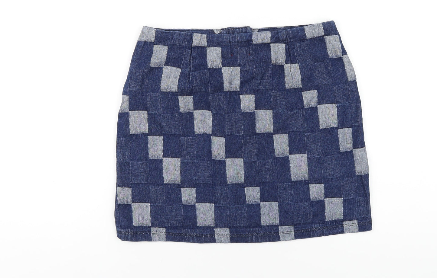 BDG Womens Blue Check Cotton A-Line Skirt Size S Button