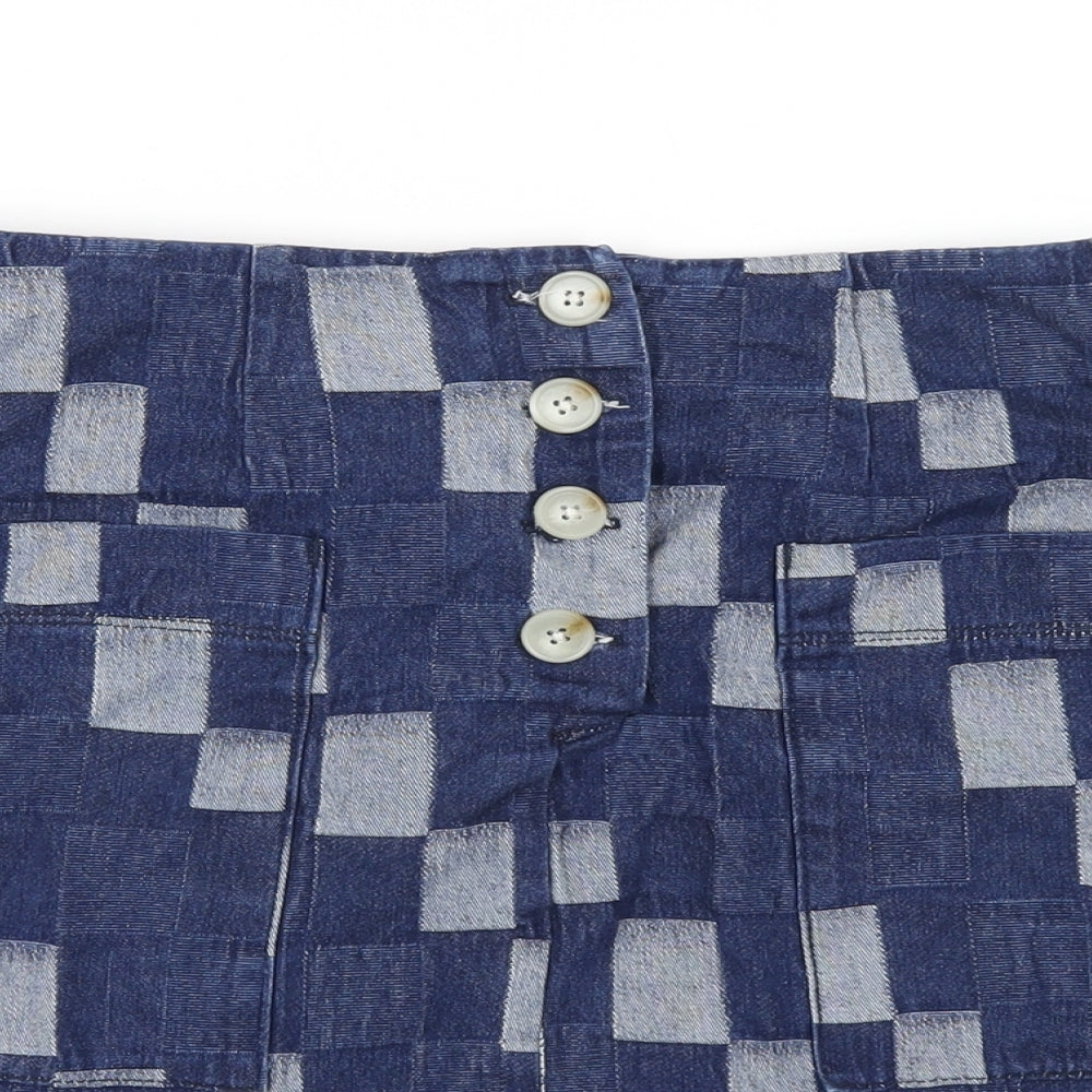 BDG Womens Blue Check Cotton A-Line Skirt Size S Button