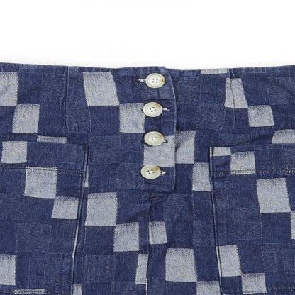 BDG Womens Blue Check Cotton A-Line Skirt Size S Button