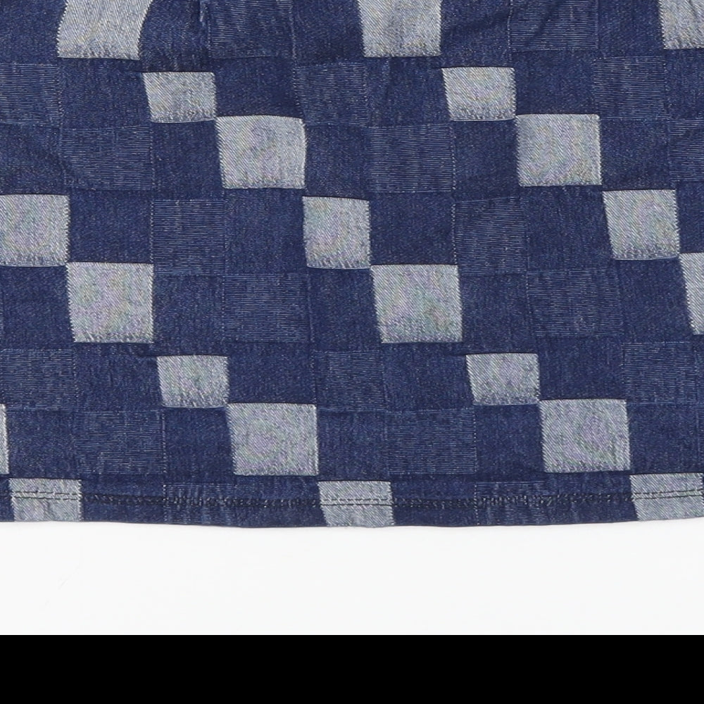 BDG Womens Blue Check Cotton A-Line Skirt Size S Button