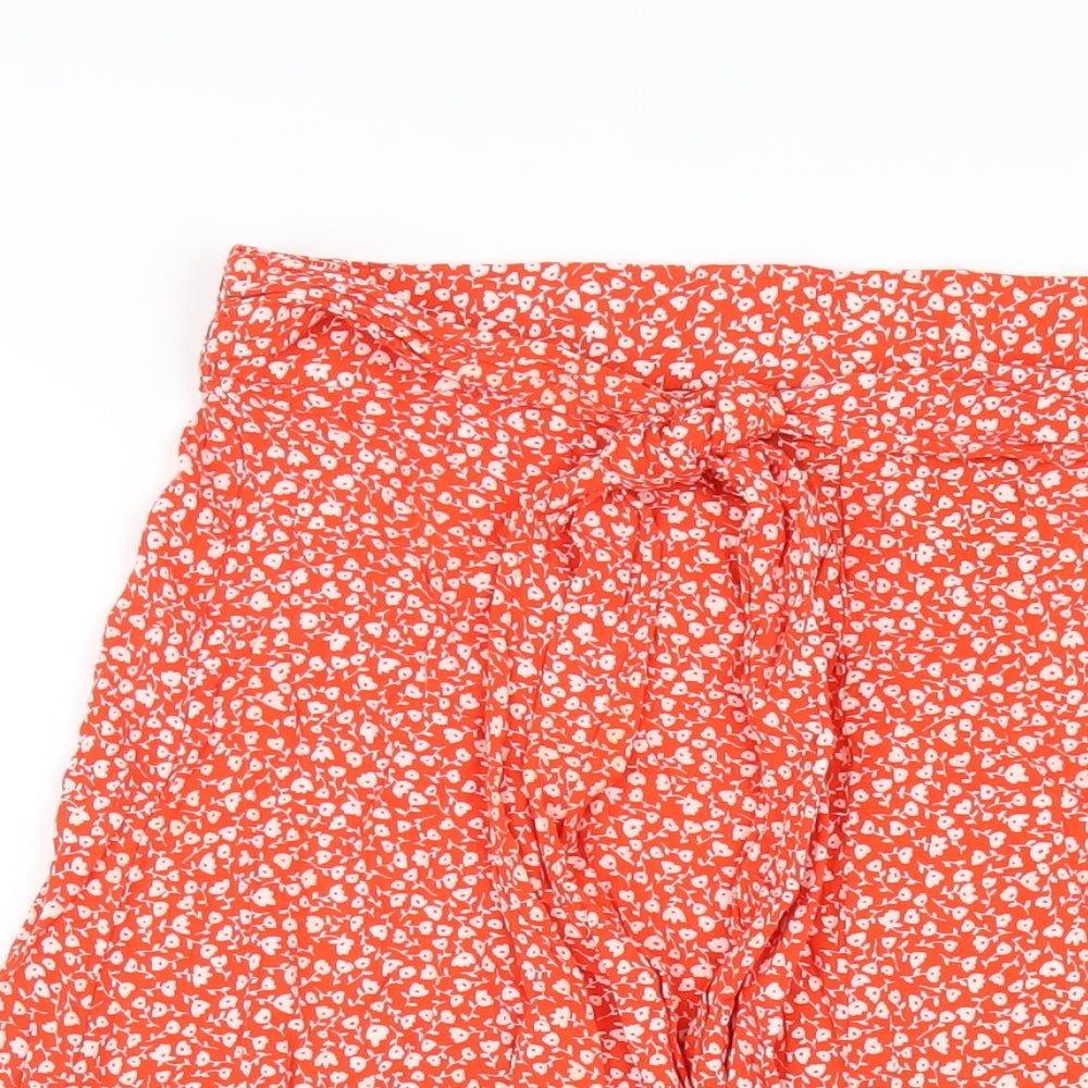 Monki Womens Red Floral Viscose A-Line Skirt Size M