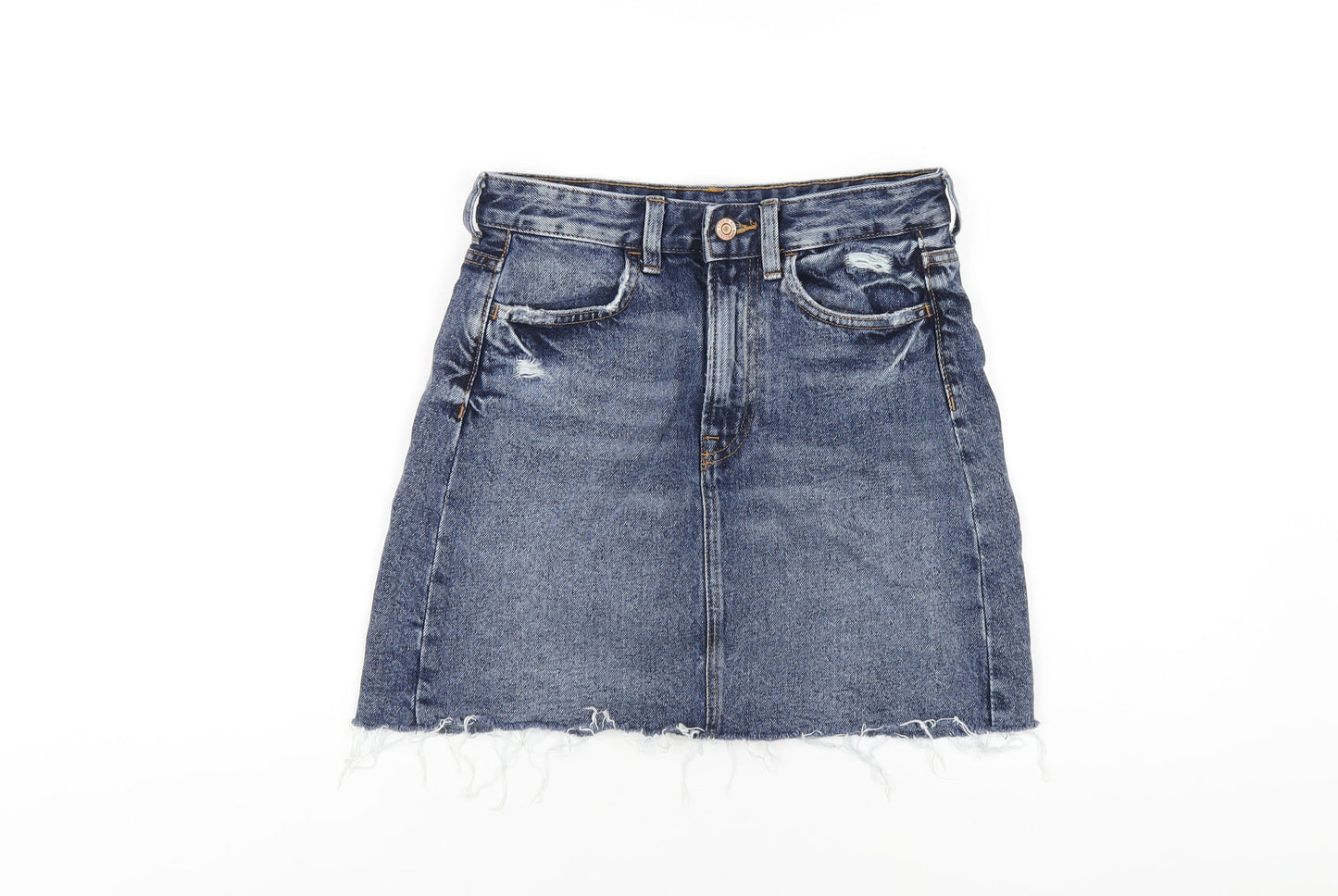 H&M Womens Blue Cotton A-Line Skirt Size 6 Zip