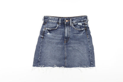 H&M Womens Blue Cotton A-Line Skirt Size 6 Zip