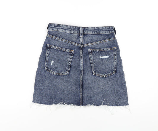 H&M Womens Blue Cotton A-Line Skirt Size 6 Zip