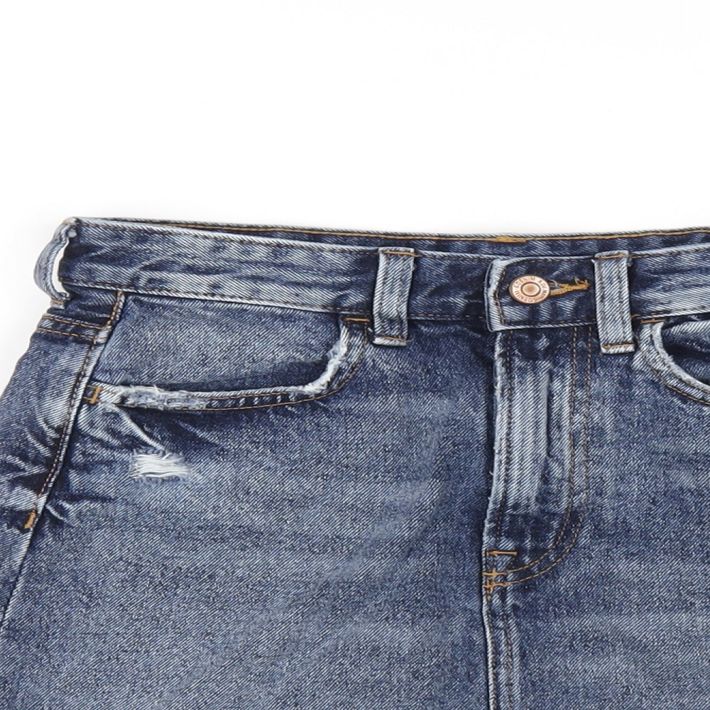 H&M Womens Blue Cotton A-Line Skirt Size 6 Zip