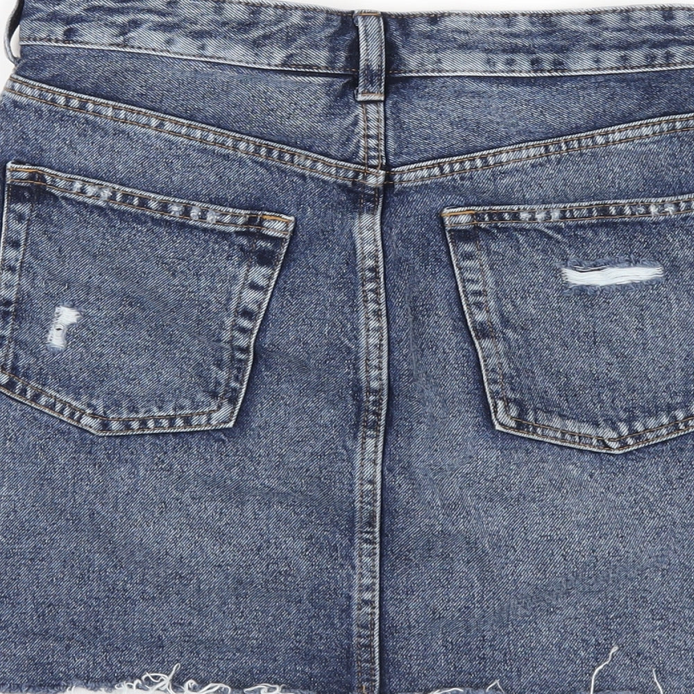 H&M Womens Blue Cotton A-Line Skirt Size 6 Zip