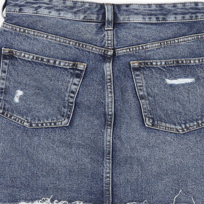 H&M Womens Blue Cotton A-Line Skirt Size 6 Zip
