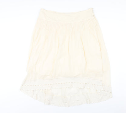 Monsoon Womens Ivory Cotton A-Line Skirt Size 14 Button
