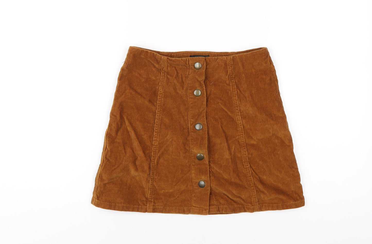 Topshop Womens Brown Cotton A-Line Skirt Size 8 Snap