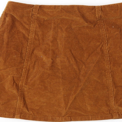 Topshop Womens Brown Cotton A-Line Skirt Size 8 Snap